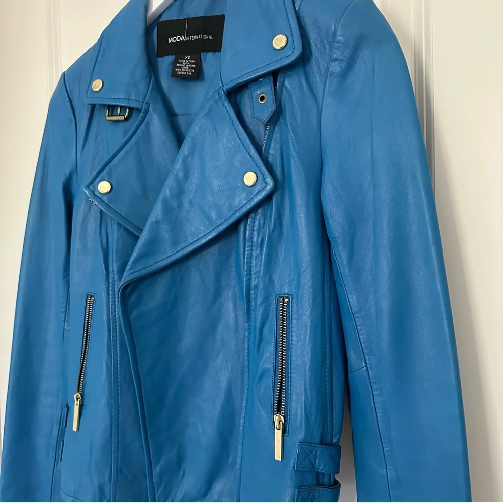 Nicola Leather Blue Jacket - Picture 4 of 5